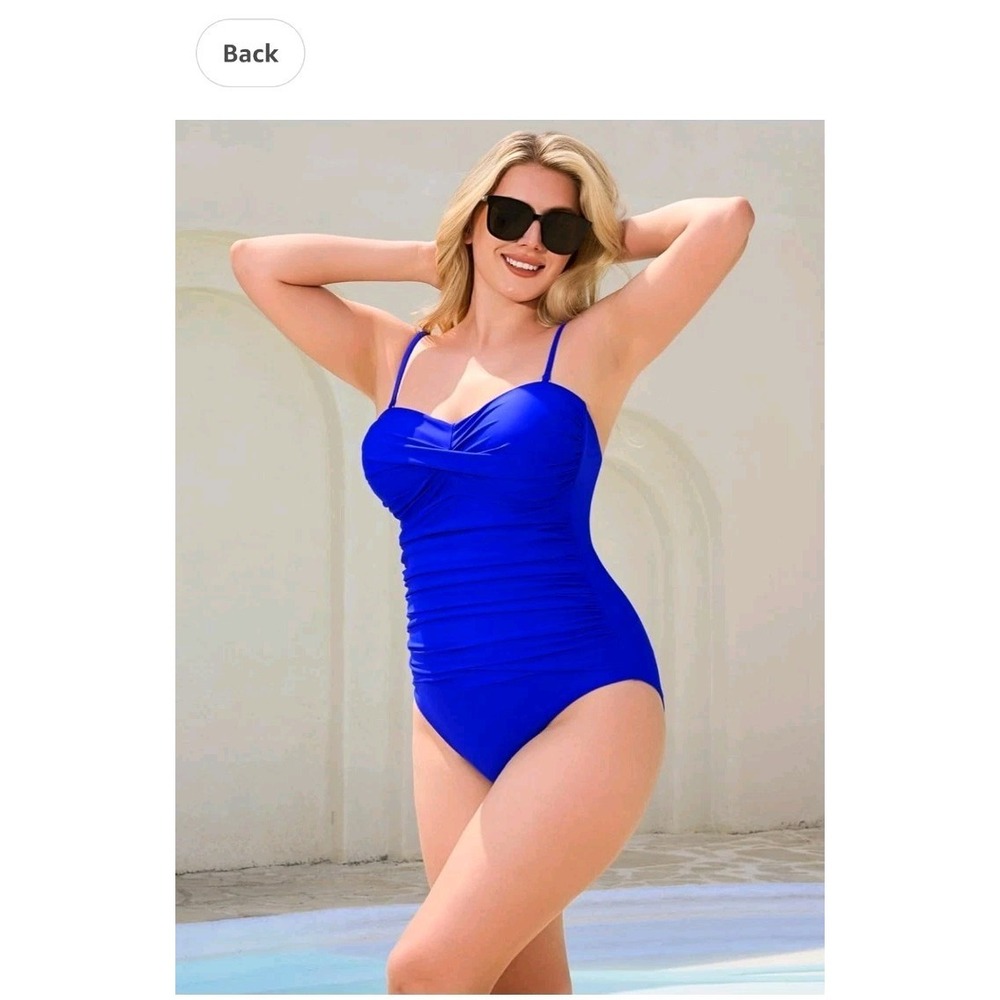 RELLECIGA Women's Medium Bandeau 1Pc Swimsuit‎ Royal Blue Cheeky  High Cut $120